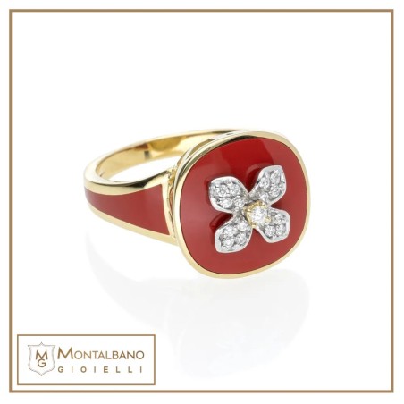 Anello Allegra smalto con fiore 18 kt